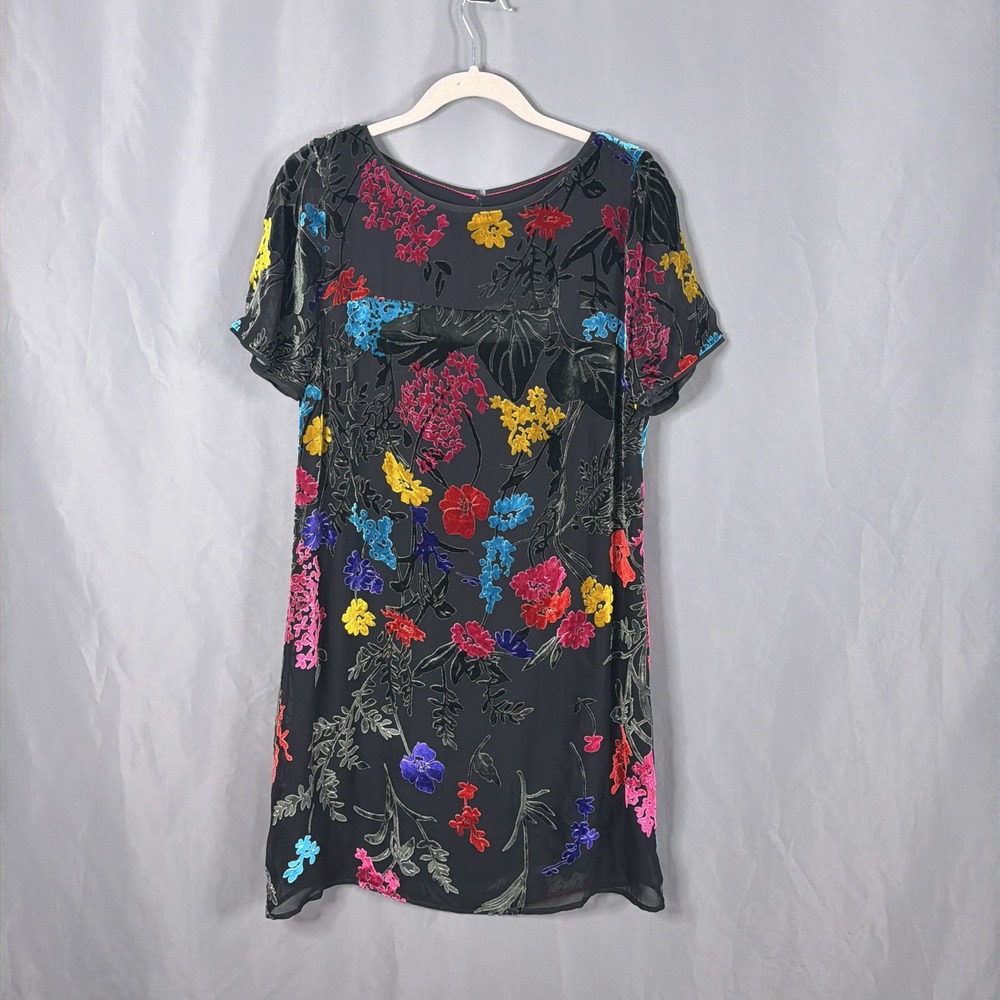 Maeve Anthropologie Dress Womens 10 Black Burnout Velvet Floral Mini Shift